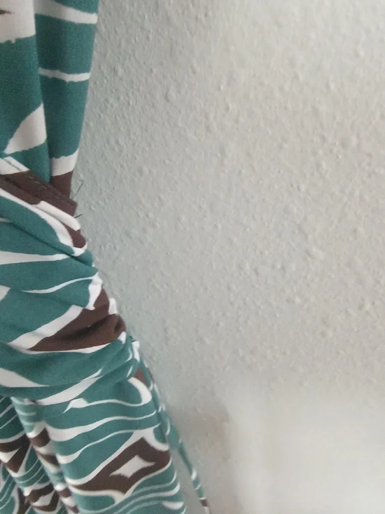 GBY Wrap Dress Size 14 Green Brown Geometric Stretch Faux Wrap USA Made - Picture 6 of 11